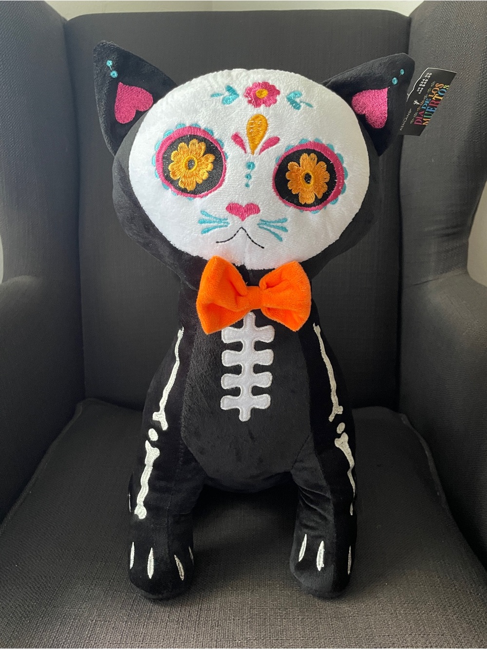 Ashland Black White Orange Day of the Dead Cat Plush Pillow